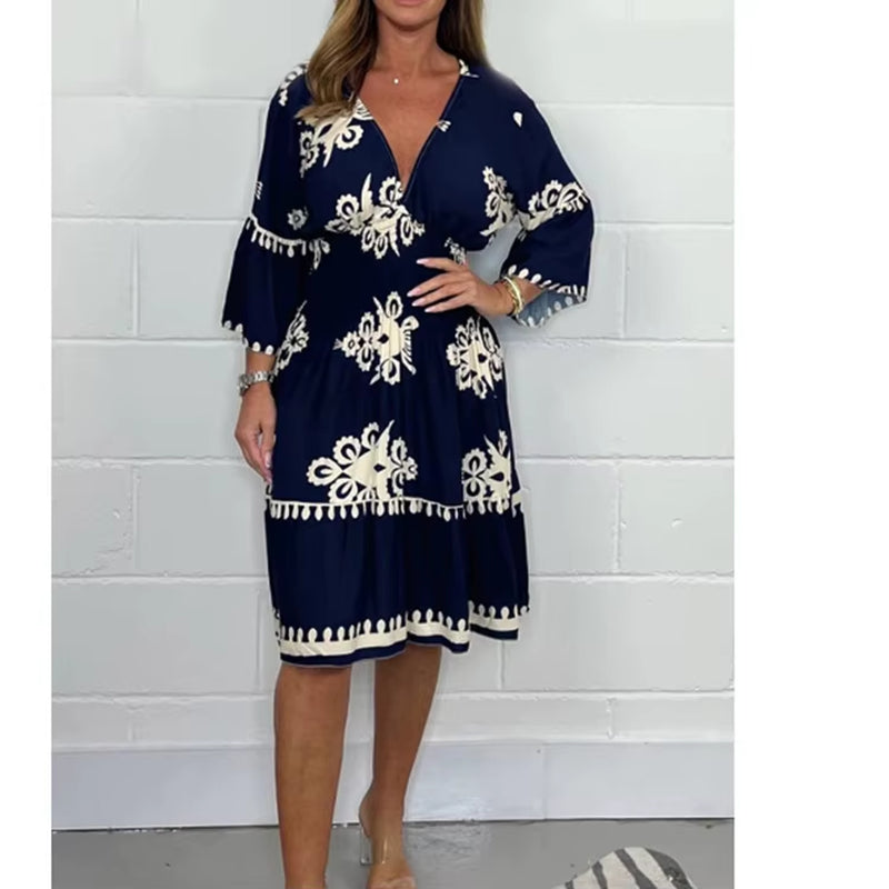 Elegant V-Neck Midi Dress – Effortless Grace for Every Occasion